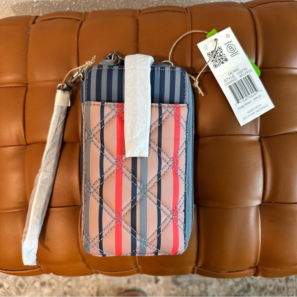 The Sak Sakroots Salina’s Blue Tan Striped Smartphone Crossbody Wallet Bag